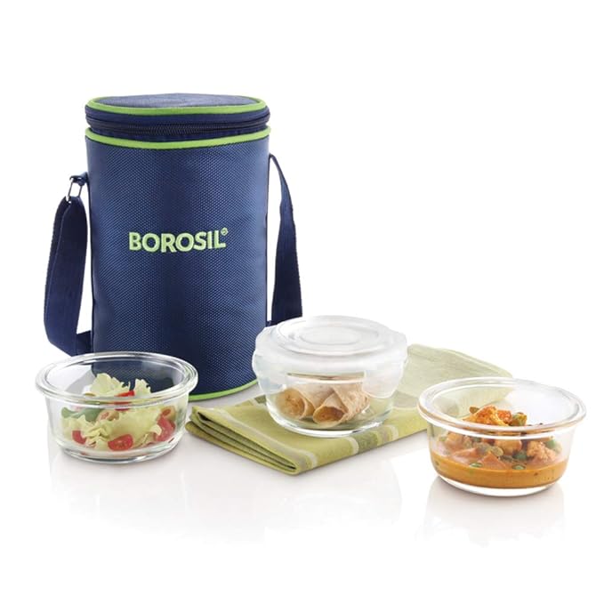 Buy Borosil Borosilicate Glass Lunch Box Set Of 3, 240 Safe Office