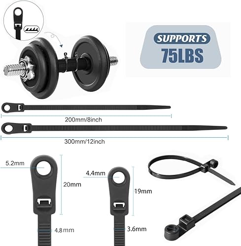 Miniatura 2 de Bridas negras de 8 pulgadas con orificio para tornillo, bridas de cables resistentes para cables de 75 libras, cabeza montable, montaje de tornillo,