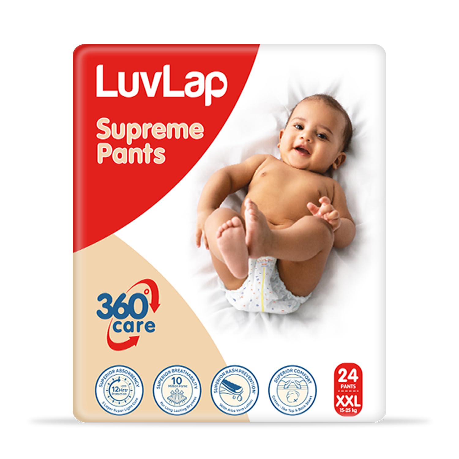 LuvLap Supreme Diaper Pants XXL, 15-25kg, 24Pc, 360° skin care with 10 million breathable pores, Aloe Vera for superior Rash prevention, upto 12hr protection, 5 layer super light core-picture-15