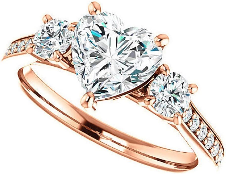 10K/14K/18K Solid Gold, 925 Silver Handmade Engagement Ring, 3 CT Heart Cut Moissanite Solitaire Ring Wedding Ring Set for Women/Her, Anniversary/Propose Gifts, VVS1 Colorless (10K Solid Rose Gold)