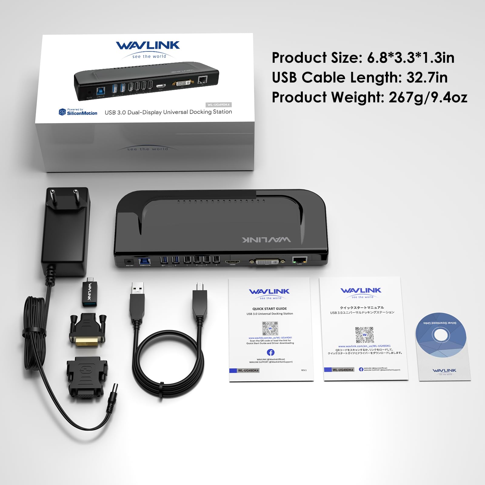 Wavlink 13-in-1 USB C Docking Station, Compatible with New MacBook Neo, Supporto Dual Display, con HDMI DVI VGA, Thunderbolt 3/4, Gigabit Ethernet, Audio, USB 3.0/2.0, per Windows e Mac OS