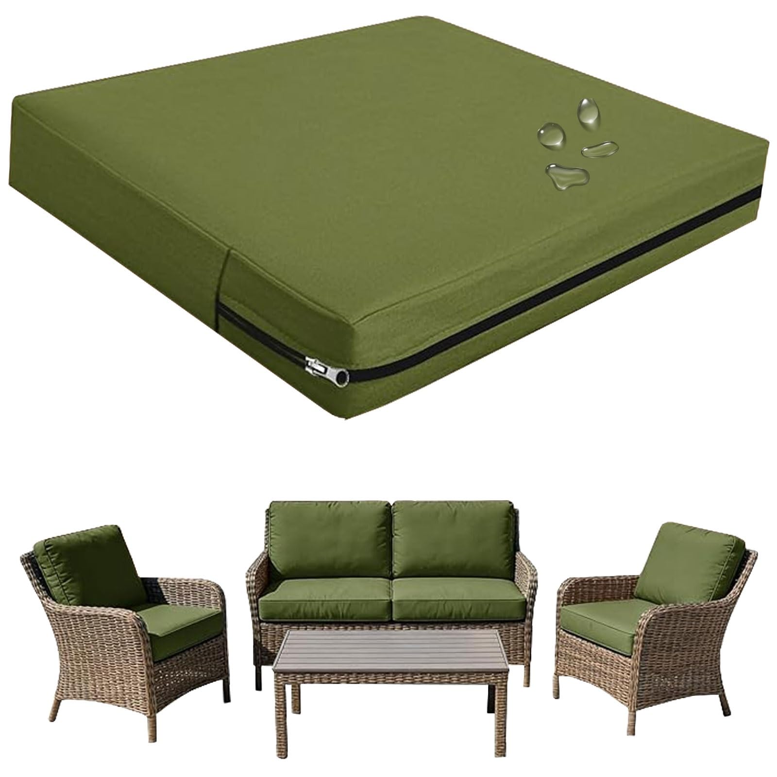 seokor Replacement Outdoor Cushion Covers Waterproof, 65x65 60x60 50x50cm set of 6/4/2/1 Garden Sofa Seat Cushion Slipcover With Zipper for Chairs, Patio and Rattan furniture(Color8,33x65x10cm(1pc))