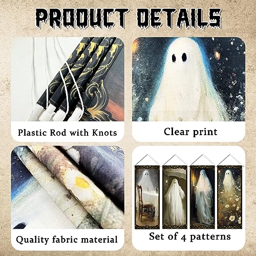 Patiai X1 Halloween Decorations Vintage Halloween Decorations 4 Pcs Vintage Halloween Hanging Banner Ghost Holding A Candle Photo Banner Backdrop thumb #3