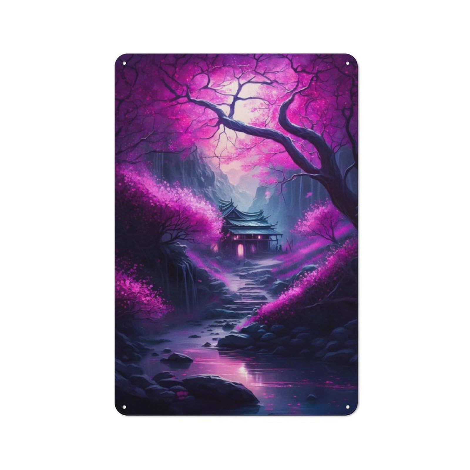 Junmoney Forest Mystic Cherry Bloss Metal Sign 30X20cm With For Workshop Wall, Rustic Decor, For Garage, Workshop And Man Cave Decoration