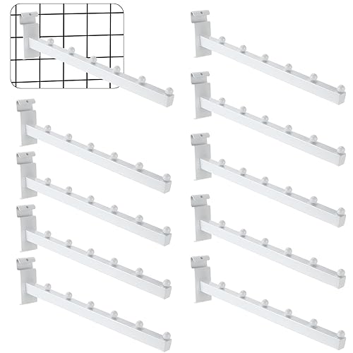 Zonon 10 ganchos de pared de rejilla de cascada de 6 bolas de 12 pulgadas, gancho de pared de rejilla blanca, estante de exhibición de alambre para