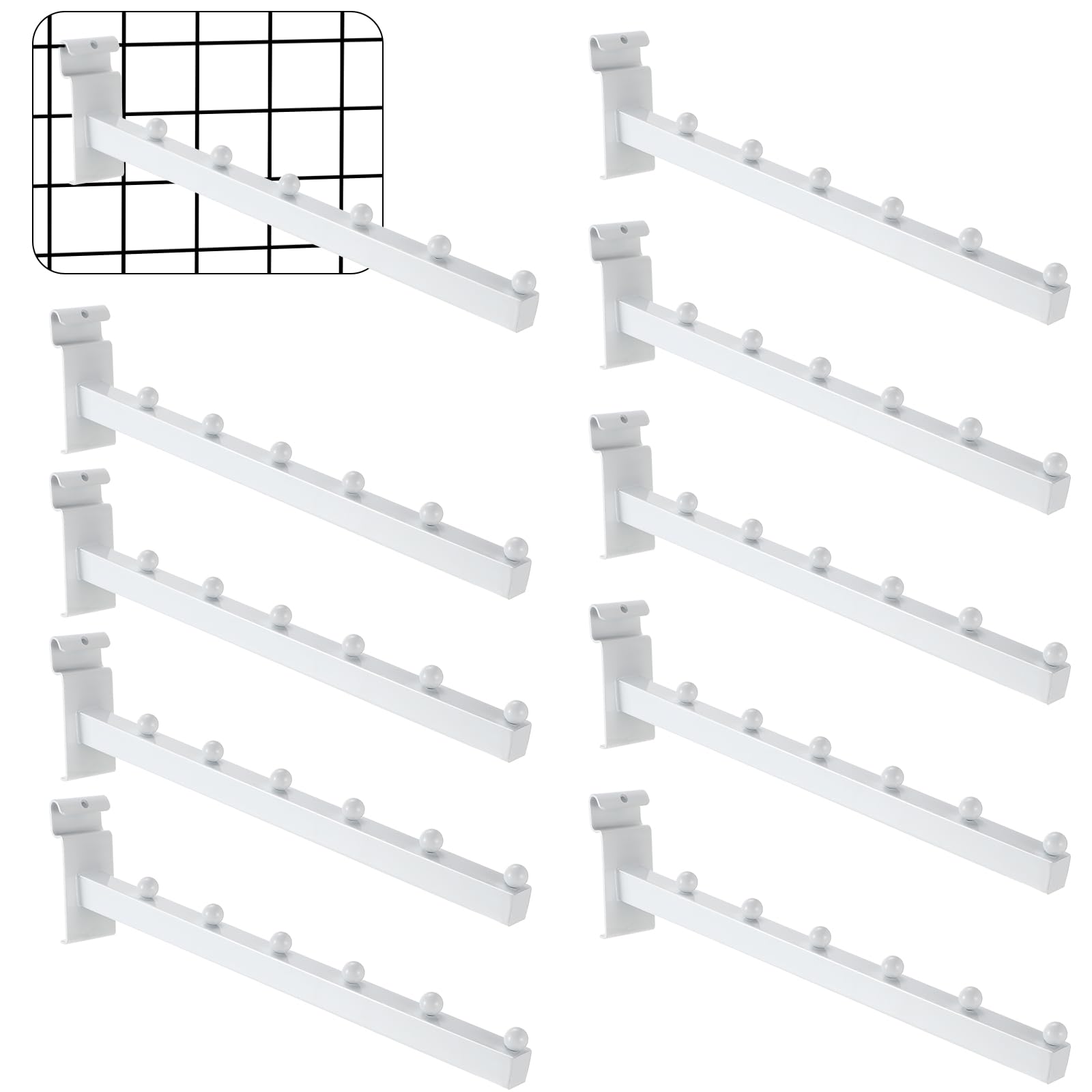 Zonon 10 Stück 6 Ball Wasserfall Gitter Wandaufhänger 30,5 cm Weiß Gitter Wandhaken Faceout Draht Display Rack für Präsentation Kleidung Einzelhandel Hemd Zubehör Haushaltswaren
