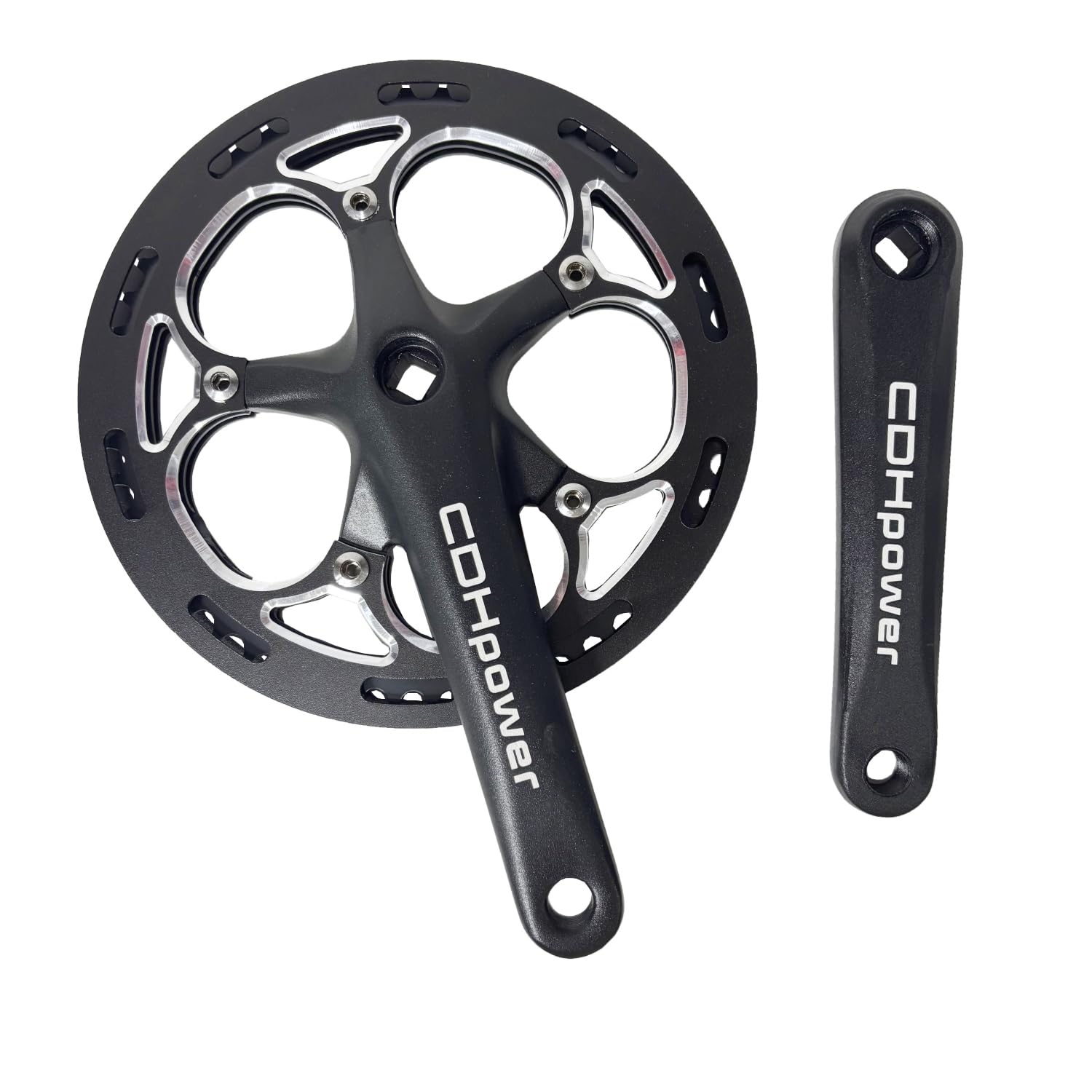 AUTES 52T Single Speed Bike Bottom Crankset with Alum Chainring Guard, Bicycle Crankset with Crank Arm 170mm/130mm BCD Square Hole