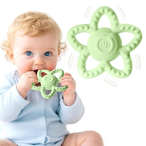 Vibrating Sensory Chew Toy - Baby Teething Toy for Autism/ADHD Toddler, Calming Travel Essential for Airplane/Car,Gift Infants 6-18 Months & 1-2 Year Boys/Girls (Green)