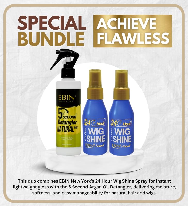 EBIN New York Wig Shine Spray & Argan Oil Detangler Set