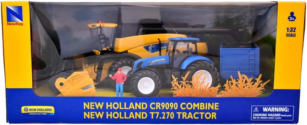 New Ray Holland Cr9090 Cargo Jig + New Hollan Trailer Tractor 1/32° 05765 Green