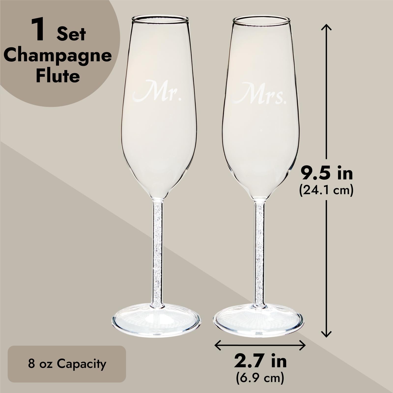 Juvale Set of 2 Mr and Mrs Champagne Glasses, His and Hers Wedding Day Toasting Flutes for Bride and Groom Newlyweds, Engagement, Wedding and Bridal Shower Gifts (8oz)