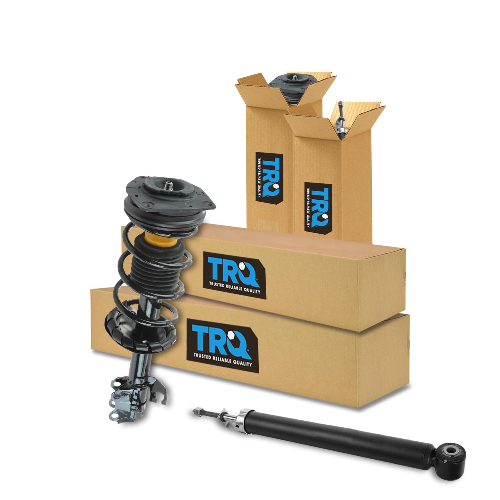 TRQ Front and Rear Complete Strut Assembly &amp; Shock Absorber Kit Complete Strut &amp; Coil Spring Assembly Compatible with 2007-2012 Nissan Versa