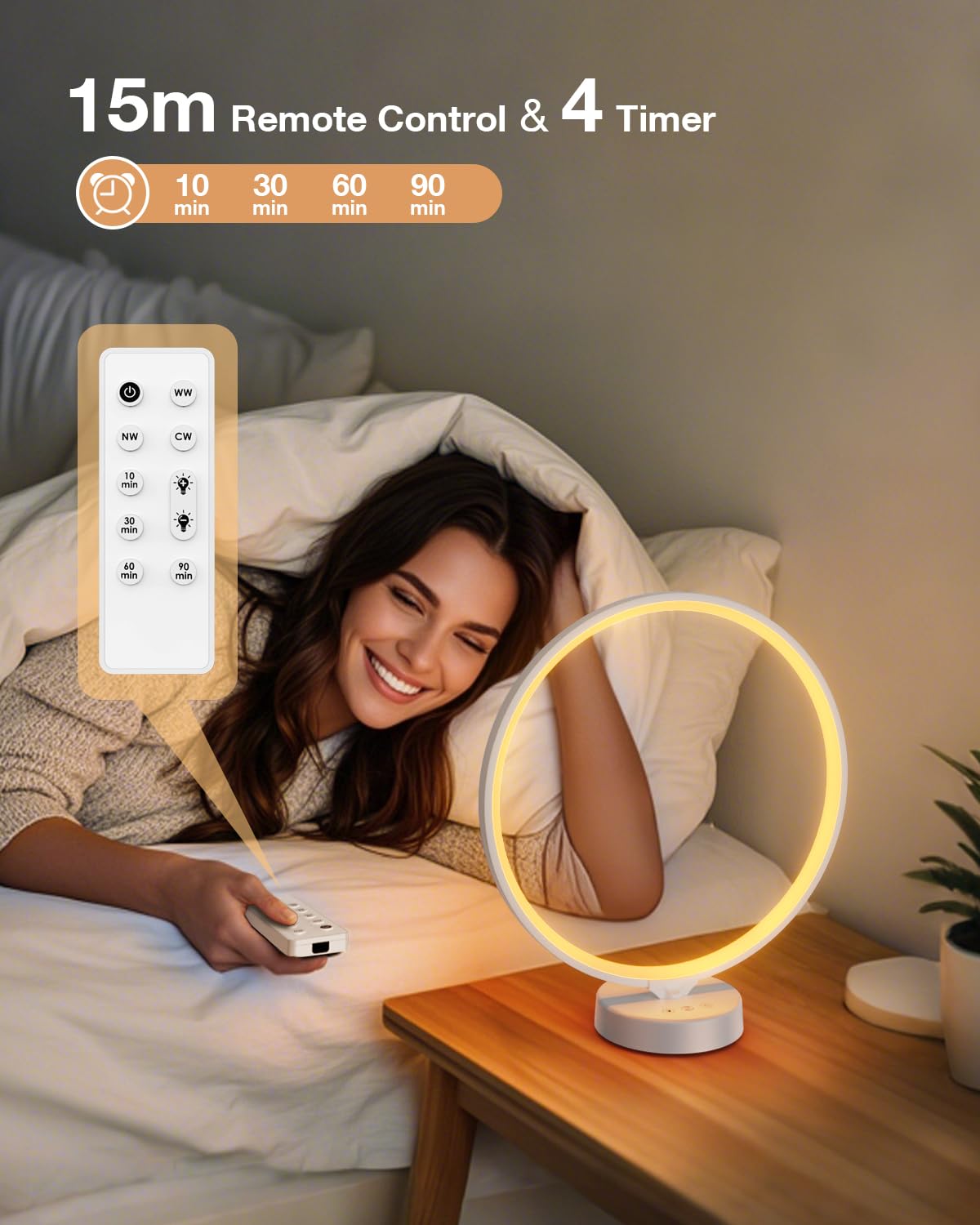 Lámpara solar de terapia de luz de 10000 lux, sin rayos UV con control remoto, 3 temperaturas de color, 4 niveles de brillo y temporizador, luz solar de temporada para el hogar, la oficina