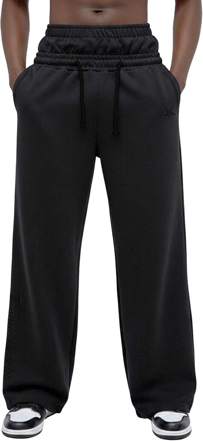 Men's Baggy Sweatpants Wide Leg Sweatpants Baggy Y2K Elastic Waist Drawstring Loose Joggers with Pockets