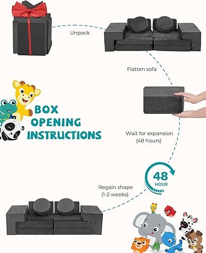 Miniatura 5 de Kidirect Sofá modular de juegos para niños, 11 piezas, juego de sofá versátil para niños, rebote instantáneo de 10s, sofá para niños pequeños como