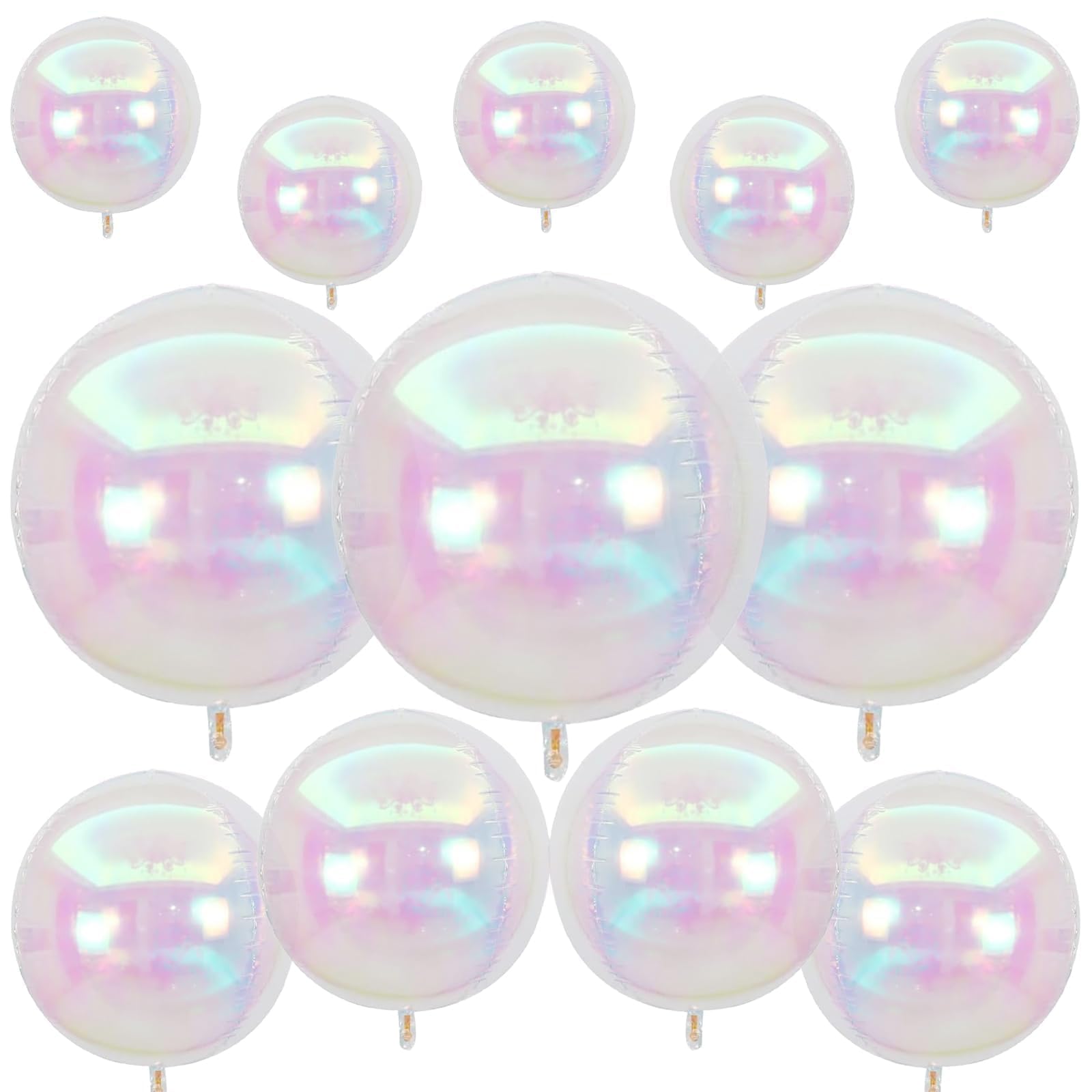 12 globos redondos iridiscentes de papel de aluminio, 22" 15" 10" globo transparente 4D, globos holográficos para cumpleaños, boda, arcoíris plegable bajo el mar, decoración de fiesta de sirena