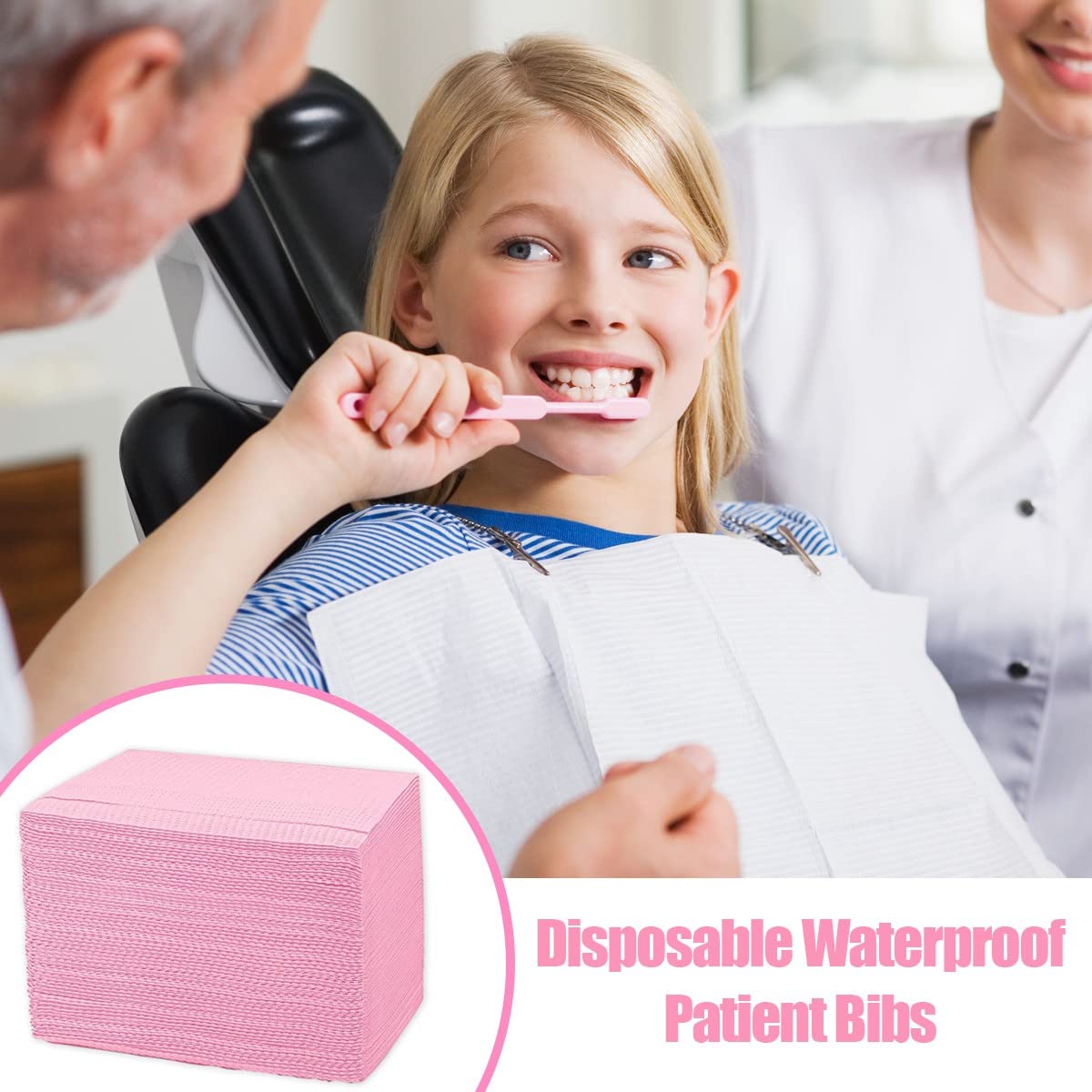 60 bavaglini monouso per pazienti, 33 x 45,7 cm, 3 strati impermeabili per tatuaggi, tovaglioli di carta per dentistica, stazione di tatuaggi e salone (rosa)