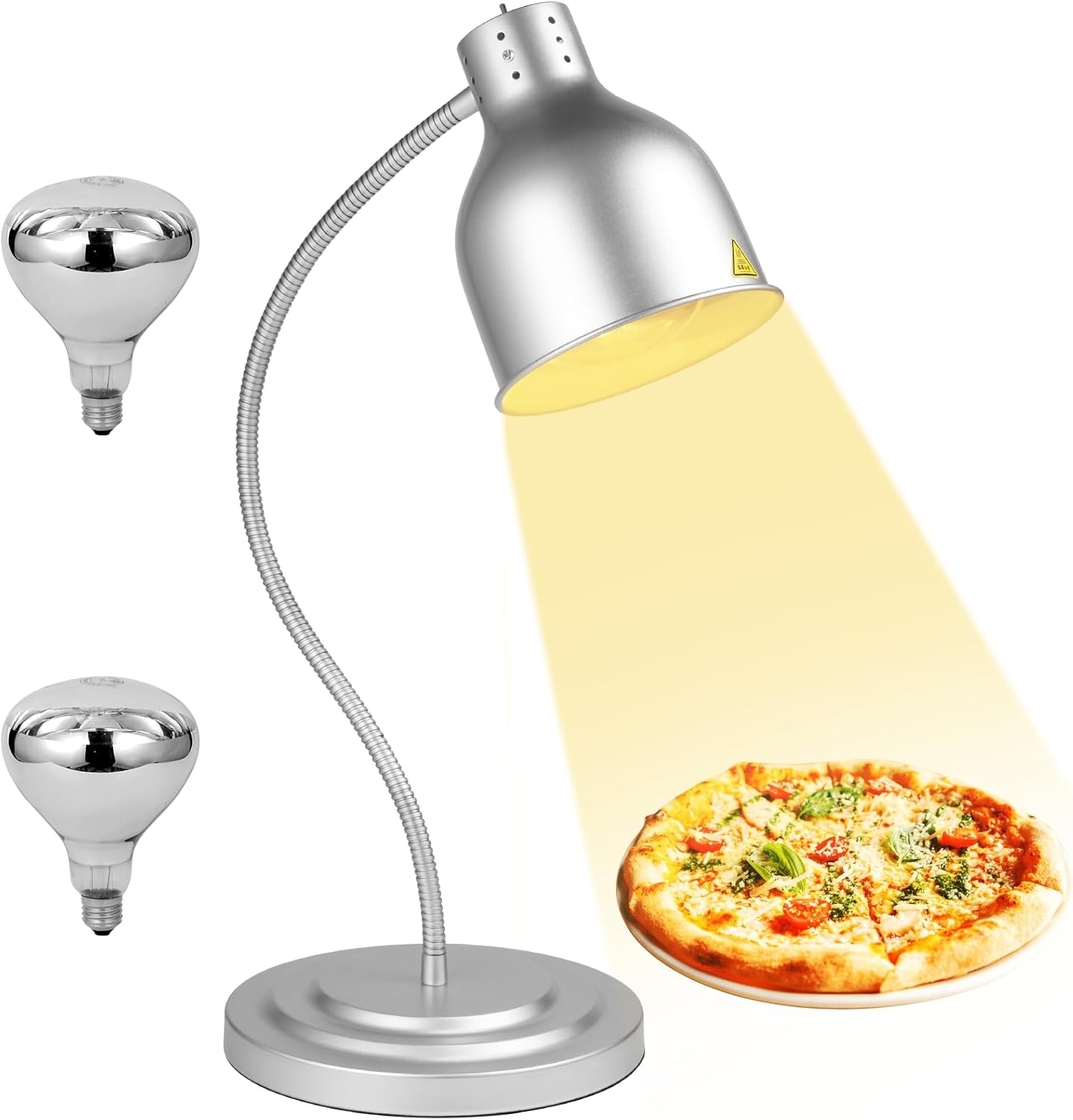 Food Heat Lamp,250W Commercial Grade Adjustable Single Head Preservation Light,Stainless Portable Catering Heating Lamp for Kitchen Cafeteria Restaurant Buffet (with 2- Bulbs)