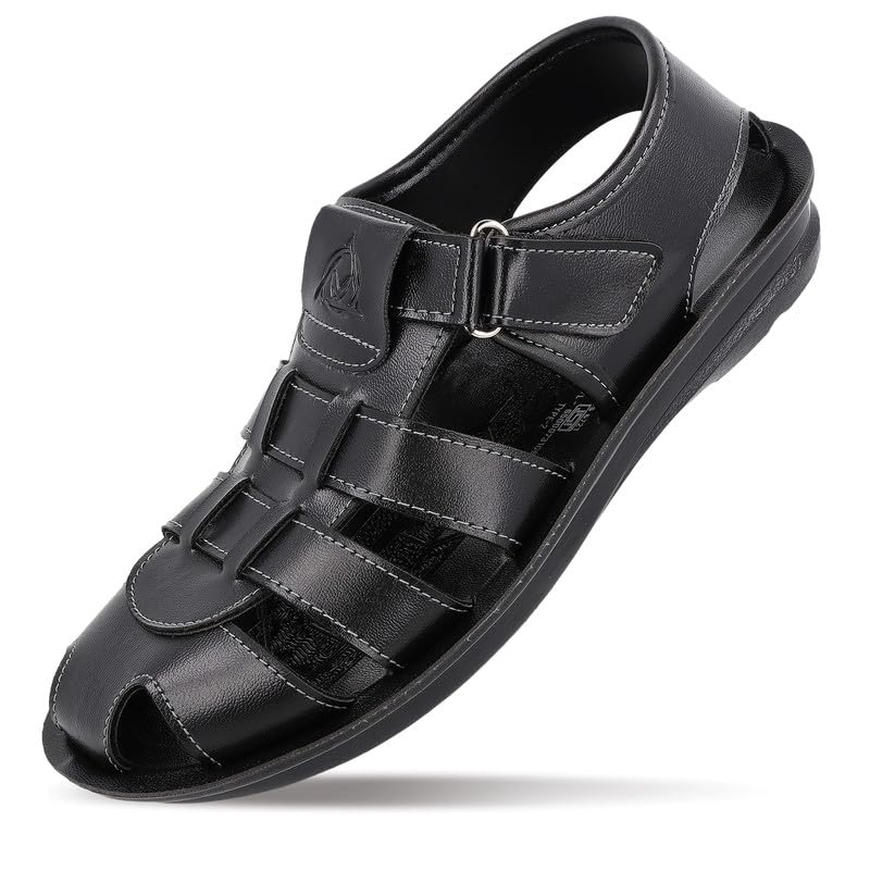 Image of WALKAROO Men's Casual Sandals|Open Toe Casual Sandals, Adjustable Velcro Strap, Cushioned Footbed, Leather Look Synthetic Upper, Breathable Cllosure,Lightweight Grip Sole|WGR58052