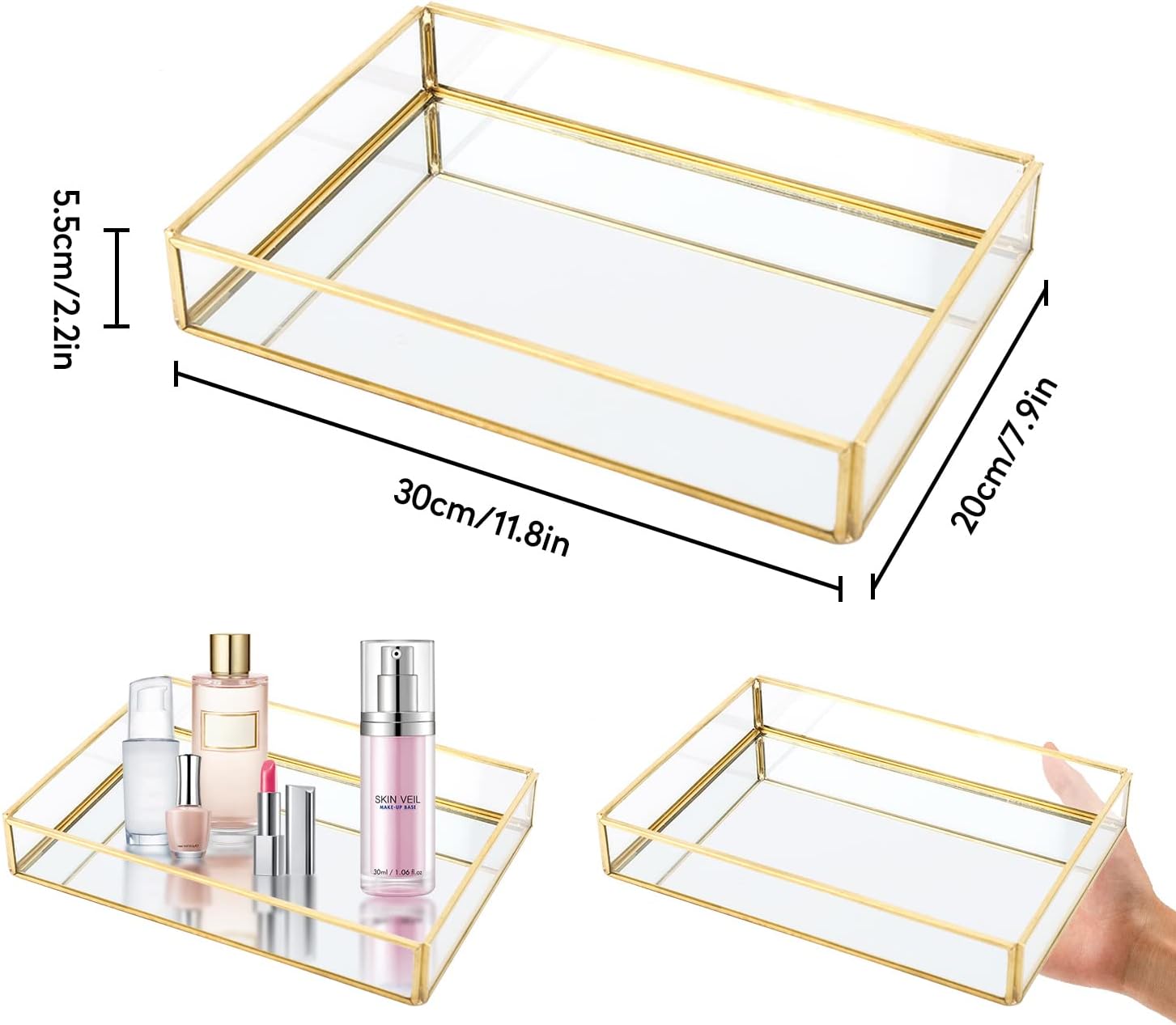 Hapivida Golden Vintage Glass Box, Vintage Glass Jewelry Organizer Box, Clear Glass & Brass Metal Storage Jewelry and Cosmetic Makeup Case Holder Organizer(Large)