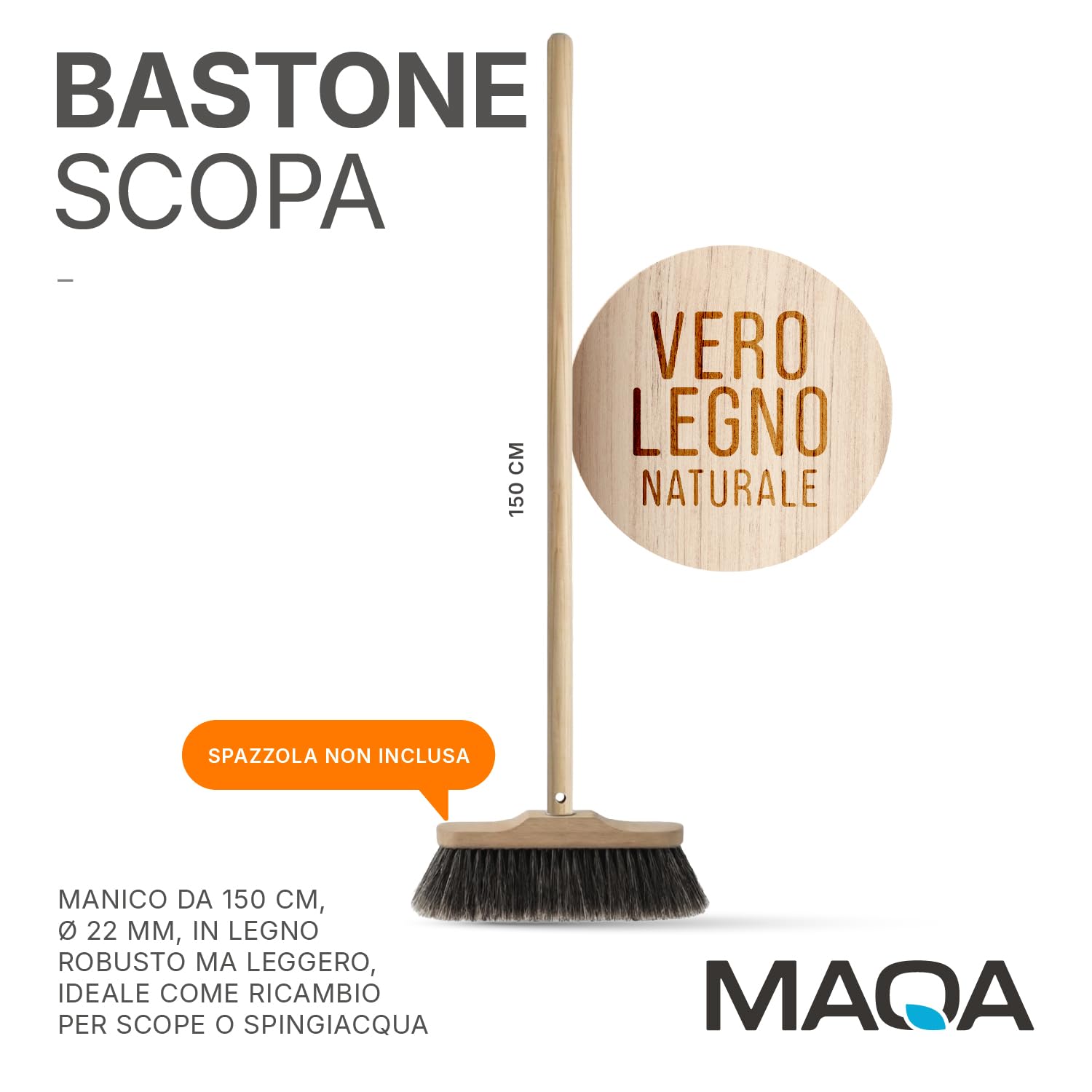 Bastone scopa con attacco universale Manico in legno con foro alla base