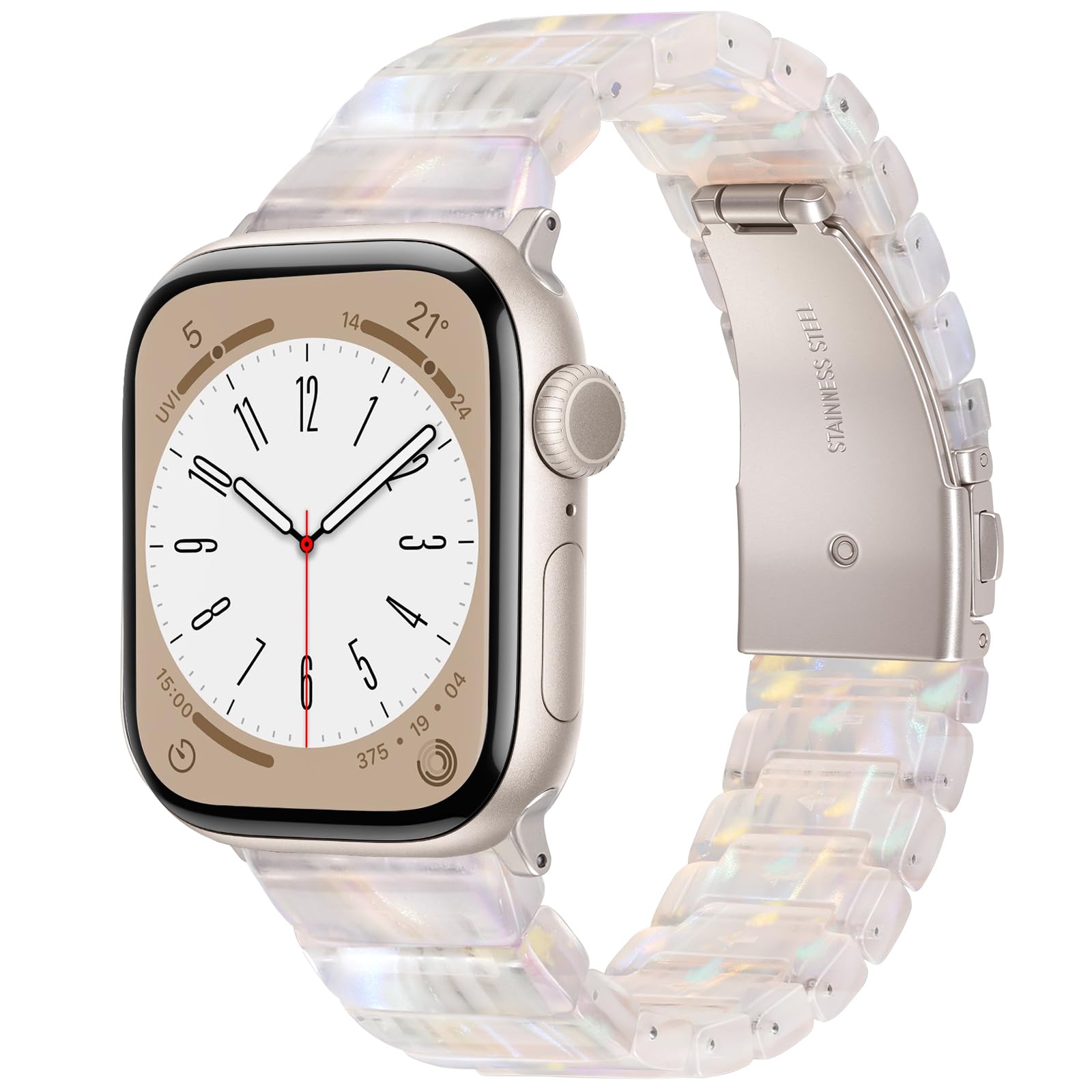 V.R.HOPE Apple Watch Band for Series11/10/9/8/7/Ultra3 46mm 45mm 44mm 42mm 49mm Fashion Lightweight Resin Dressy Strap for Women Bracelet Compatible with iWatch6/5/4/3/2/1/SE (Colorful Ivory White)