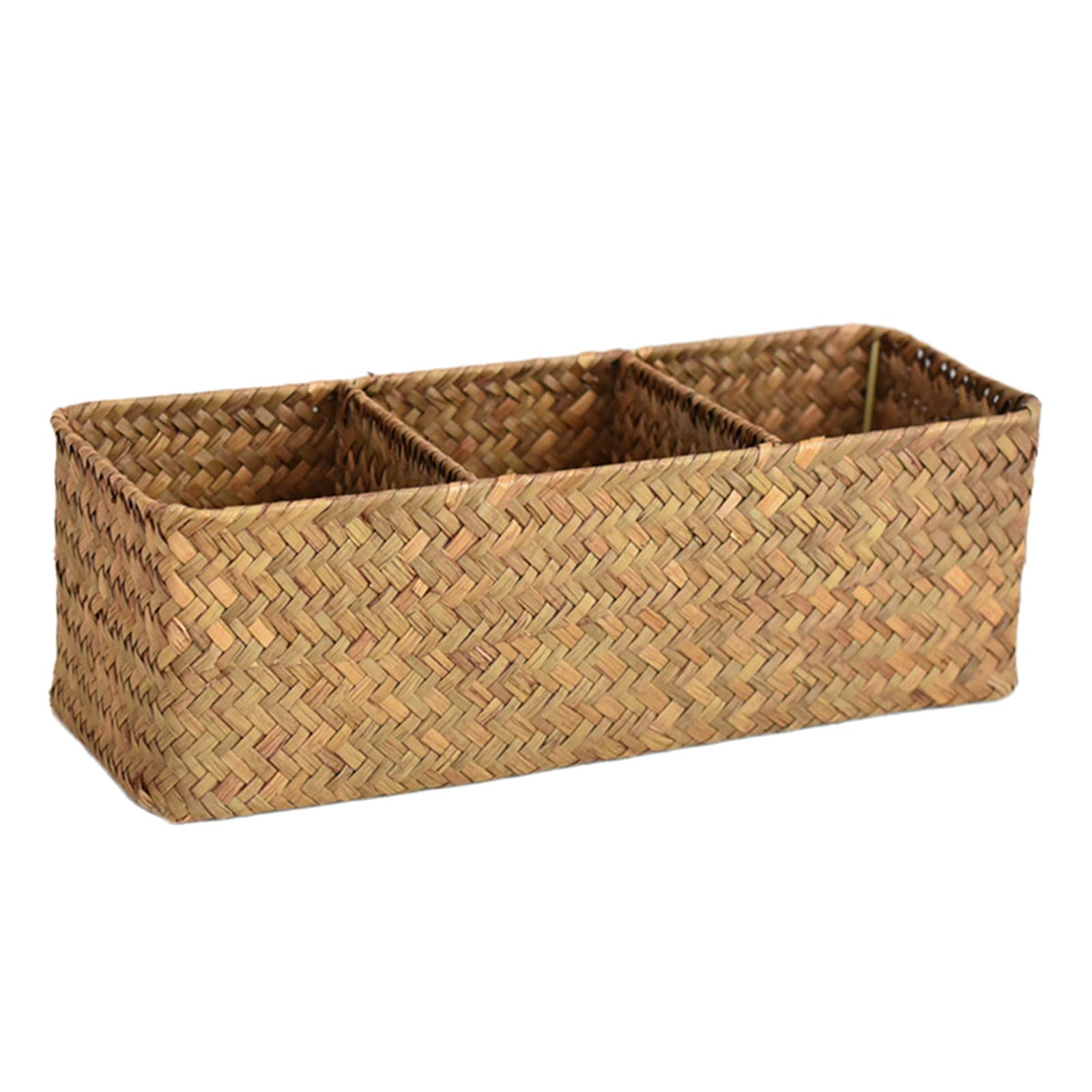 MICFENY Storage Basket Sea Grass Stationery and Makeup Box Desktop Organiser Box with Compartments for and Home Use
