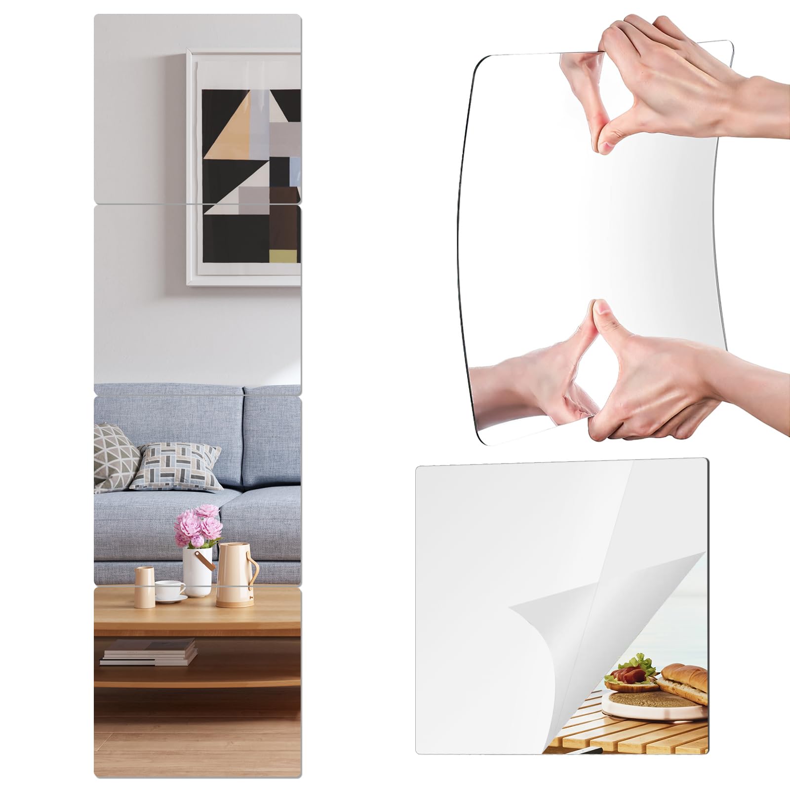 Shatterproof Acrylic Mirror Tiles, 30.5 x 30.5 cm, Self Adhesive Full Body Wall Mirror for Bedroom, Home, Gym, Bathroom and Living Room, 4 Pieces, Unbreakable-image-39