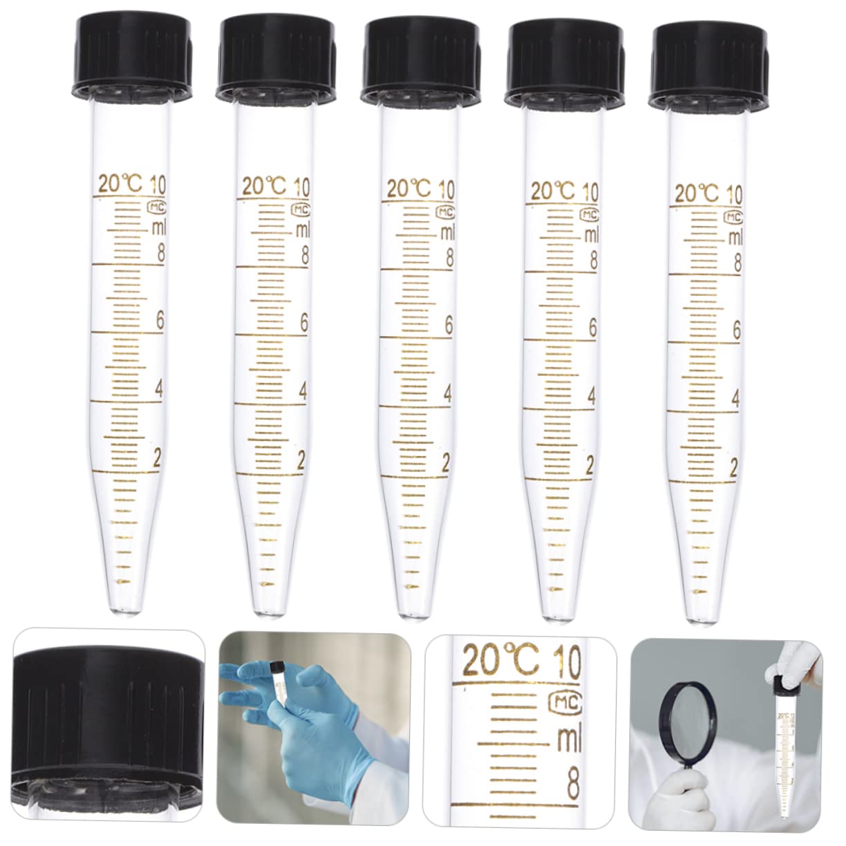 CHILDWEET Tubes à Centrifuger et Échelle de Mesure Précise avec Bouchons à Vis en Verre et Plastique Lot de 5 10 Ml de Laboratoire pour Équipement Hospitalier