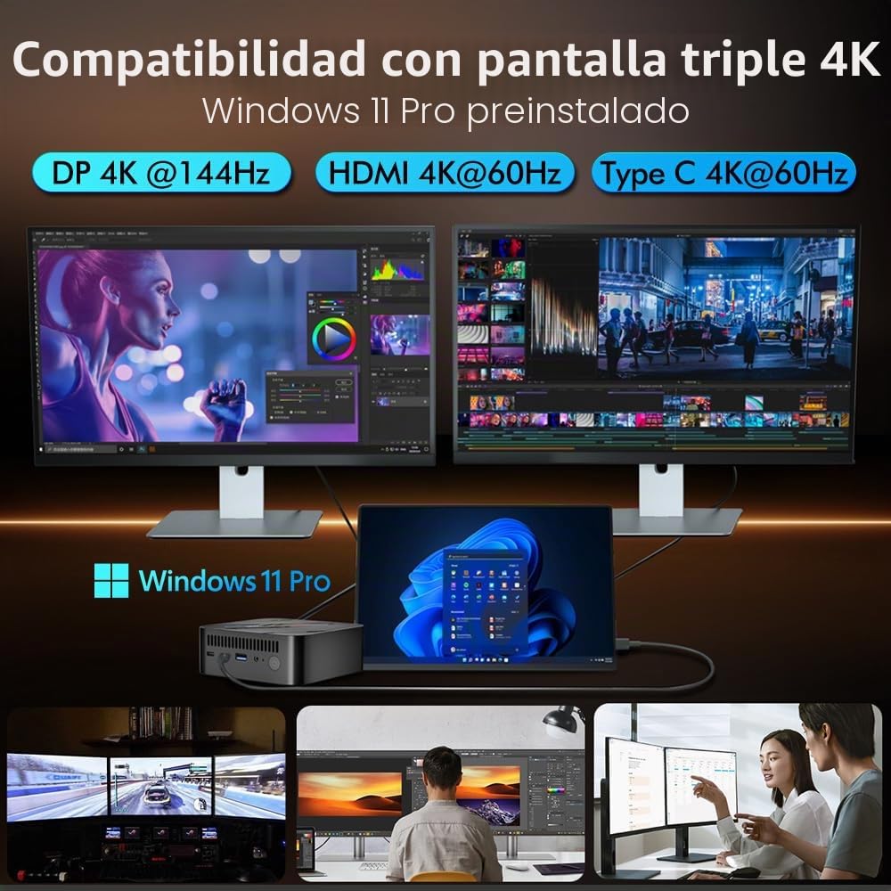 Blackview MP100 Pro Mini PC, Intel i5-12450H (hasta 4.4GHz), DDR4 16GB (hasta 64GB) RAM 512GB (hasta 2TB) PCIE 4.0 SSD M.2, Triple Pantalla 4K, Windows 11 Pro, WiFi 6, Bluetooth 5.2, 3 años garantía