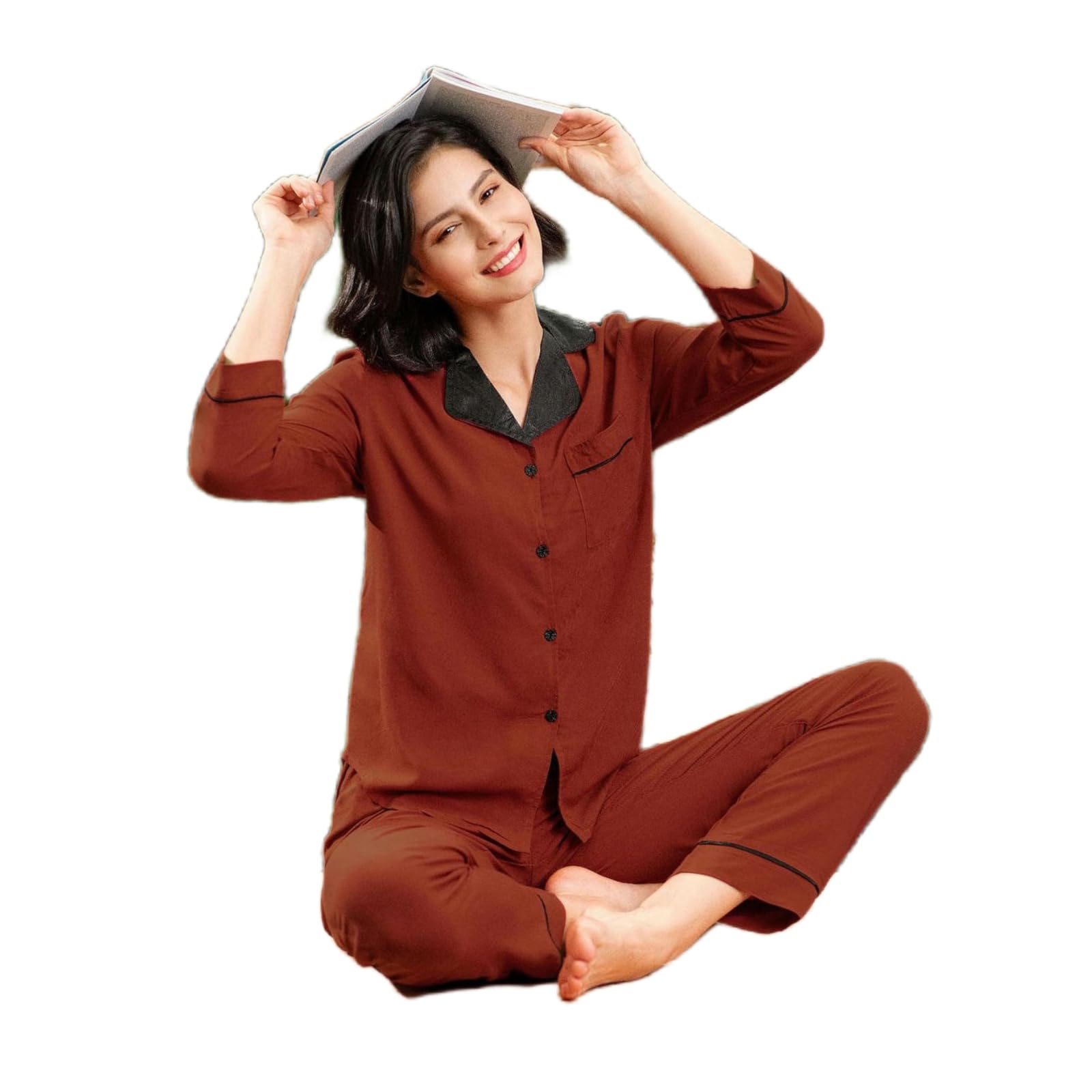 Pigiama Donna Cotone Abiti per La Casa Femminile Autunno E Inverno Camicie A Maniche Lunghe E Pantaloni in Due Pezzi Pigiami-rm61-red-xl