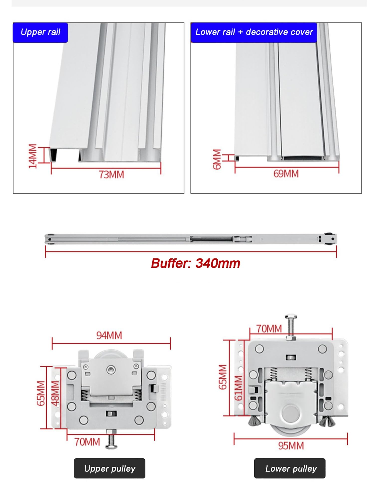 Prowadnice do drzwi przesuwnych, Zestaw okuć do drzwi przesuwnych szafy i szafki 1-3(100cm/3.3ft-One door)