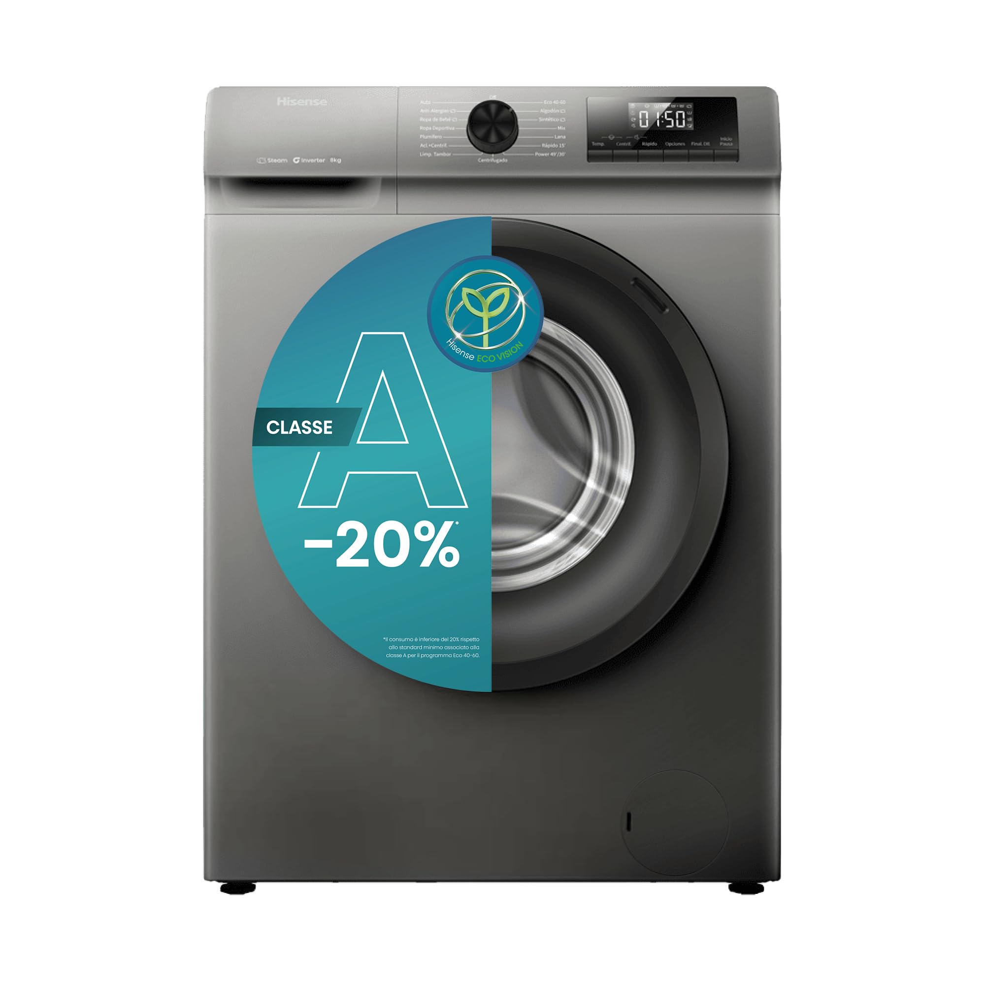 Hisense LAV 8 KG  1400   CL. A-20   GREY (WF1Q8041BT)