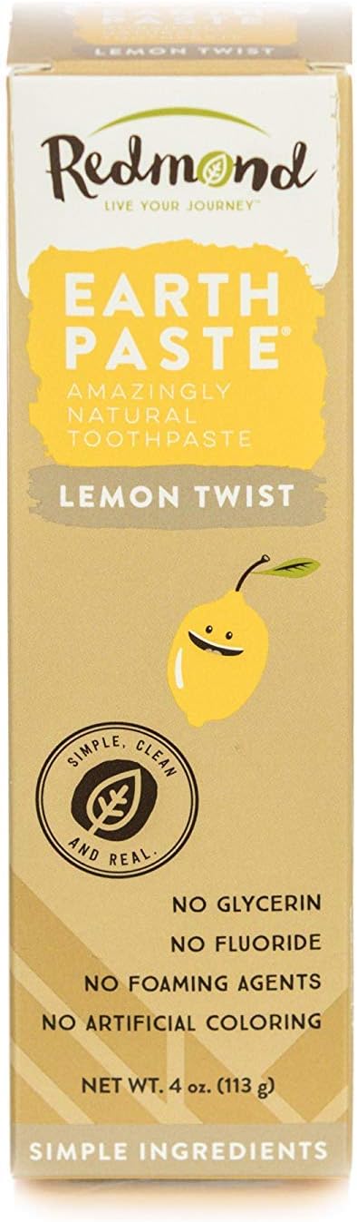 Redmond Earthpaste – Natural Non-Fluoride Toothpaste, Lemon Twist, 4 Ounce Tube (6 Pack)