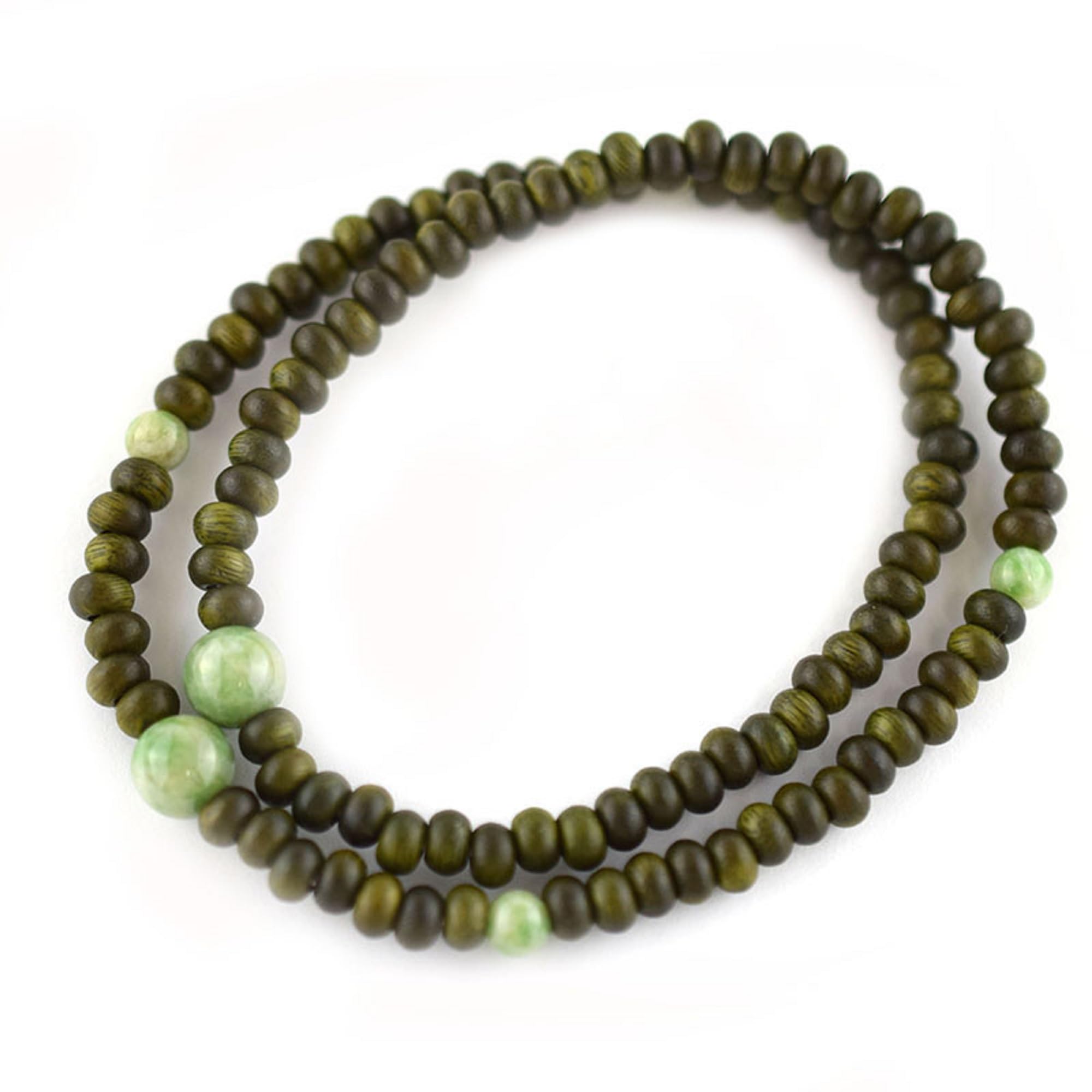 108 Beads Japanese Lignum Vitae Wood &Jadeite Juzu dhyana Zen Kyoto Prayer Beads Handmade for Men Women Gifts Elastic Mala Beads