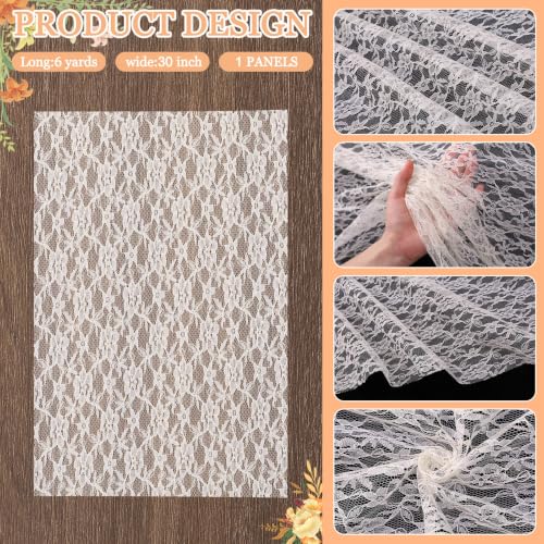 Image of HunnmingRe 4 Panel Ivory White Wedding Arch Draping Fabric Summer 30 inch X 18 FT Lace Wedding Arch Drapery Embroidered Boho Rustic Backdrop Vintage Decor for Bridal Shower Church Ceremony Decoration