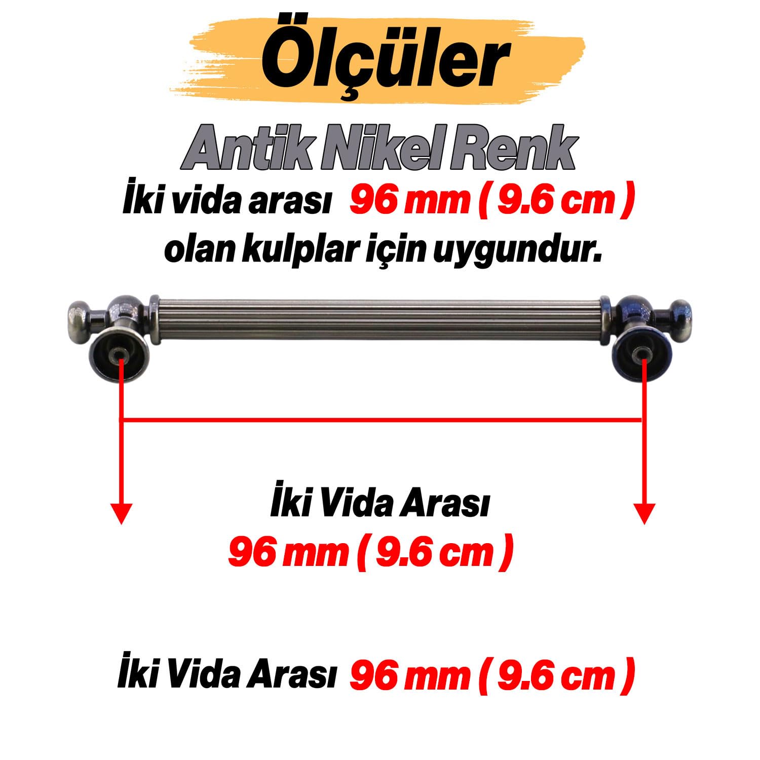 Selçuklu Antik Nikel Metal Kulp 96 mm Mobilya Çekmece Mutfak Dolabı Dolap Kapak Kulpları Kulb Kulpu