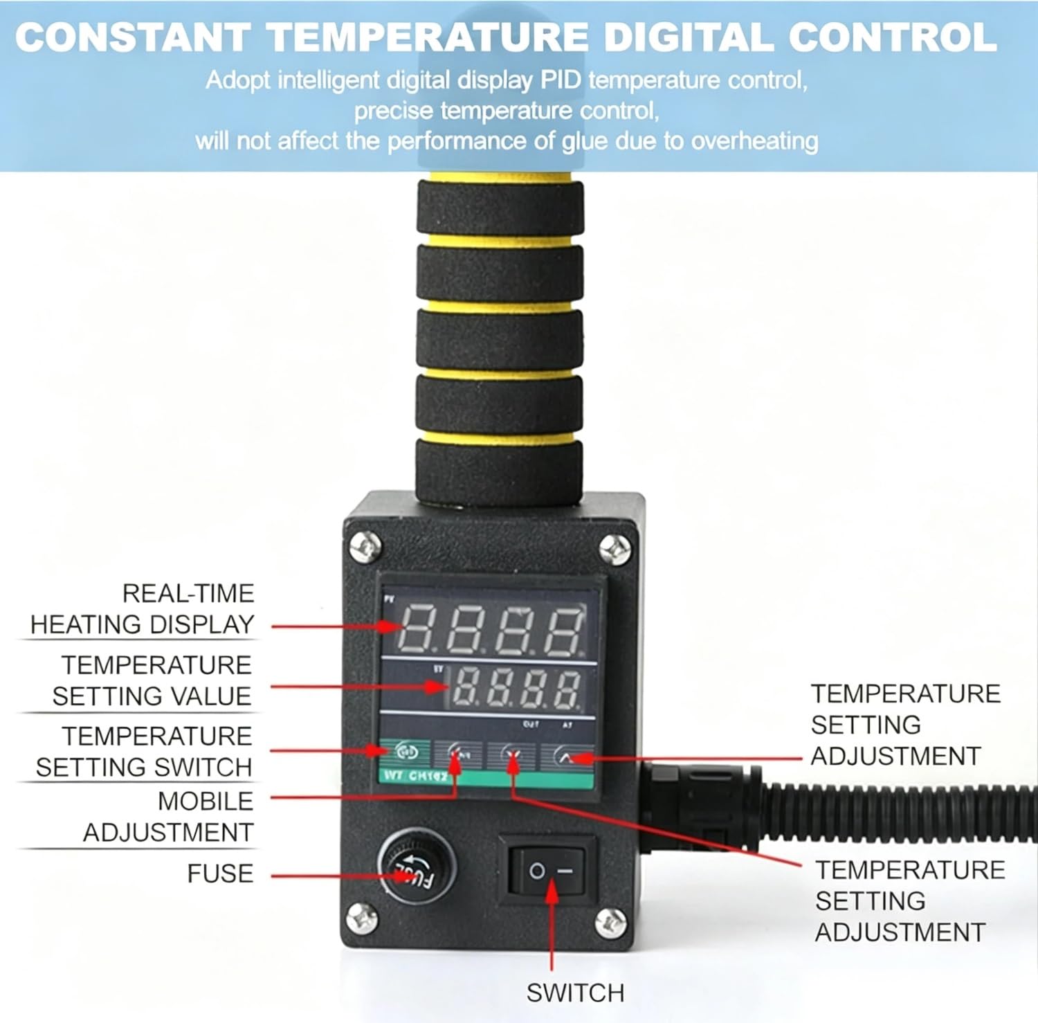 Dispenser a rullo per colla a caldo, temperatura regolabile 50-300 ℃, macchina per incollaggio commerciale per imballaggio di tessuti e incollaggio in pelle con rullo da 8 mm