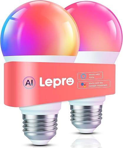 Lepro Bombillas inteligentes B1 AI WiFi y Bluetooth RGBWW Bombilla LED que cambia de color funciona con Alexa y Google Assistant, diseñador