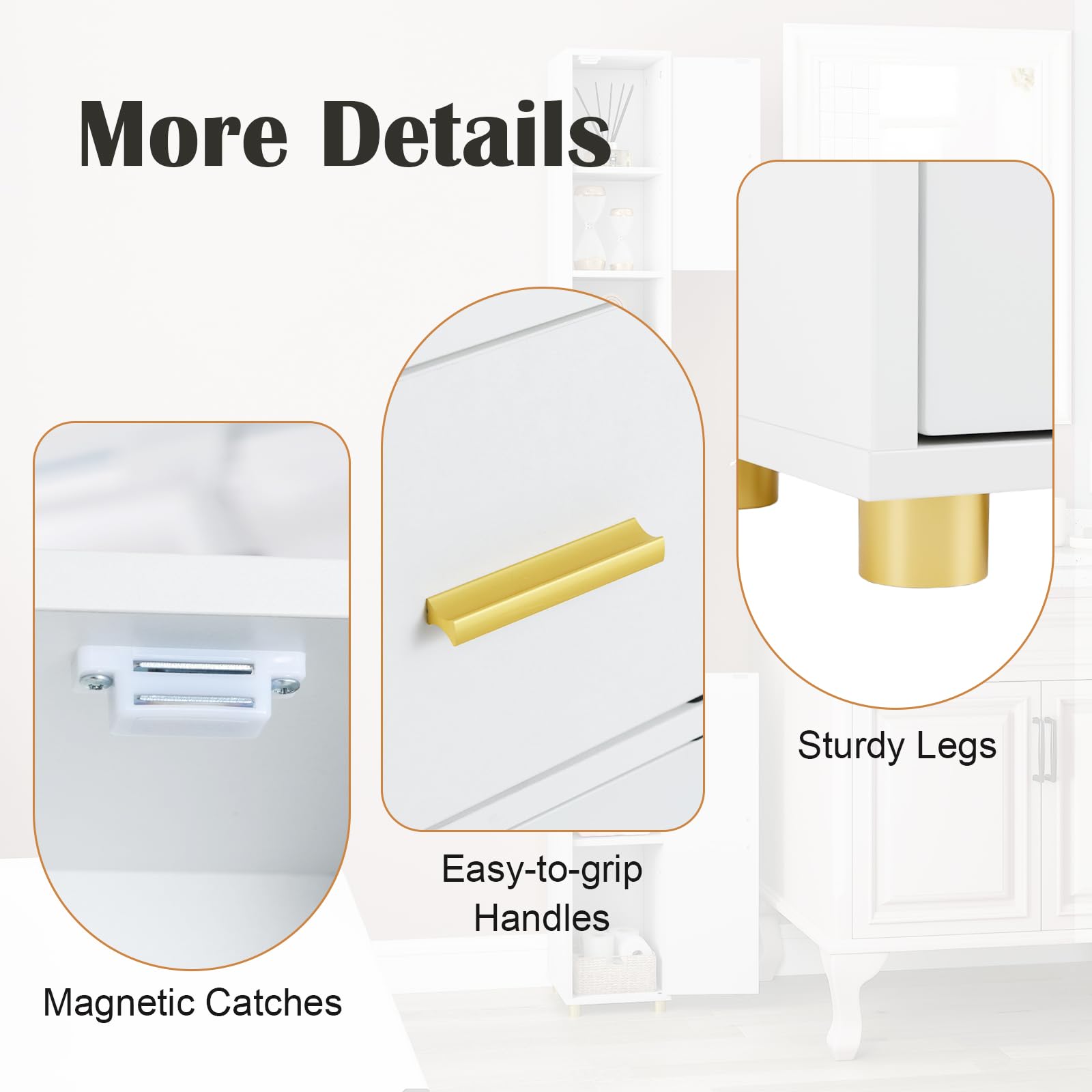 GIANTEX Colonna Bagno Alta, Ripiano in Vetro Temperato, Luce a 3 Colori, Piccolo Mobile di Stoccaggio Bagno, 2 Ante, 1 Cassetto, per Soggiorno, Ufficio, 20 x 20 x 181 cm(4Ripiano-2, Bianco)