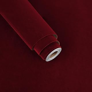 Dark Red Fabric Velvet Wallpaper Soft Felt Drawer Liners Self Adhesive Velvet Flocking Liner Contact Paper for Jewelry Box Cabinets Shelves Walls Arts & Crafts Gift Felt Wrapping Box DIY