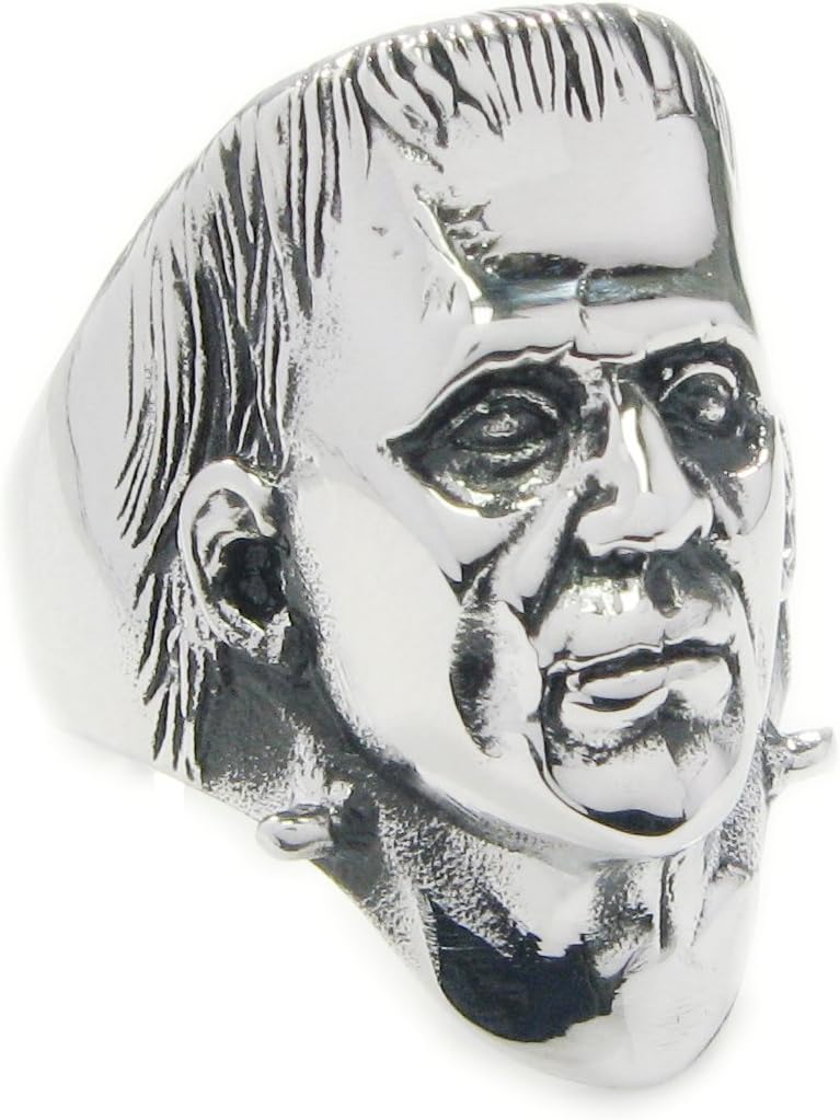 Stainless Steel Frankenstein Face Men Biker Ring