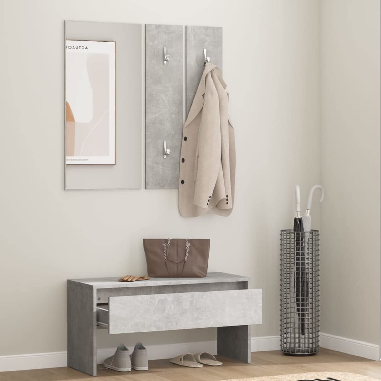 Festnight Conjunto de Muebles Entrada con Espejo, Perchero y Zapatero Recibidor Madera Set de 3 Piezas para Pasillo Vestíbulo (Gris hormigón)
