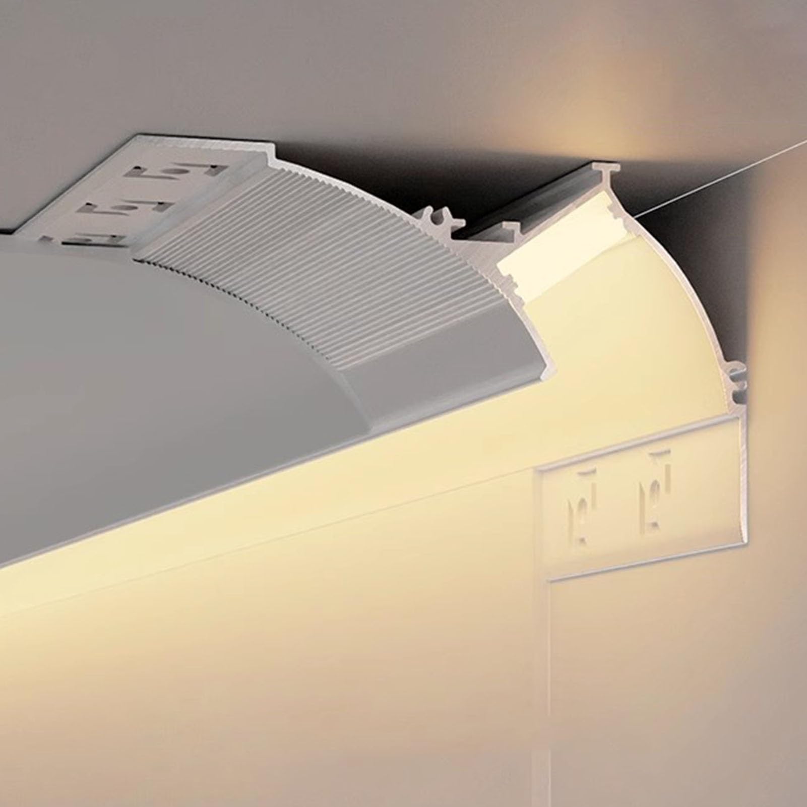 Moldura de remate de Techo, moldura de cornisa, Tira de luz LED, iluminación indirecta empotrada en Yeso para Bordes de Paredes y techos, difusor LED Decorativo de Perfil de Aluminio, moldur