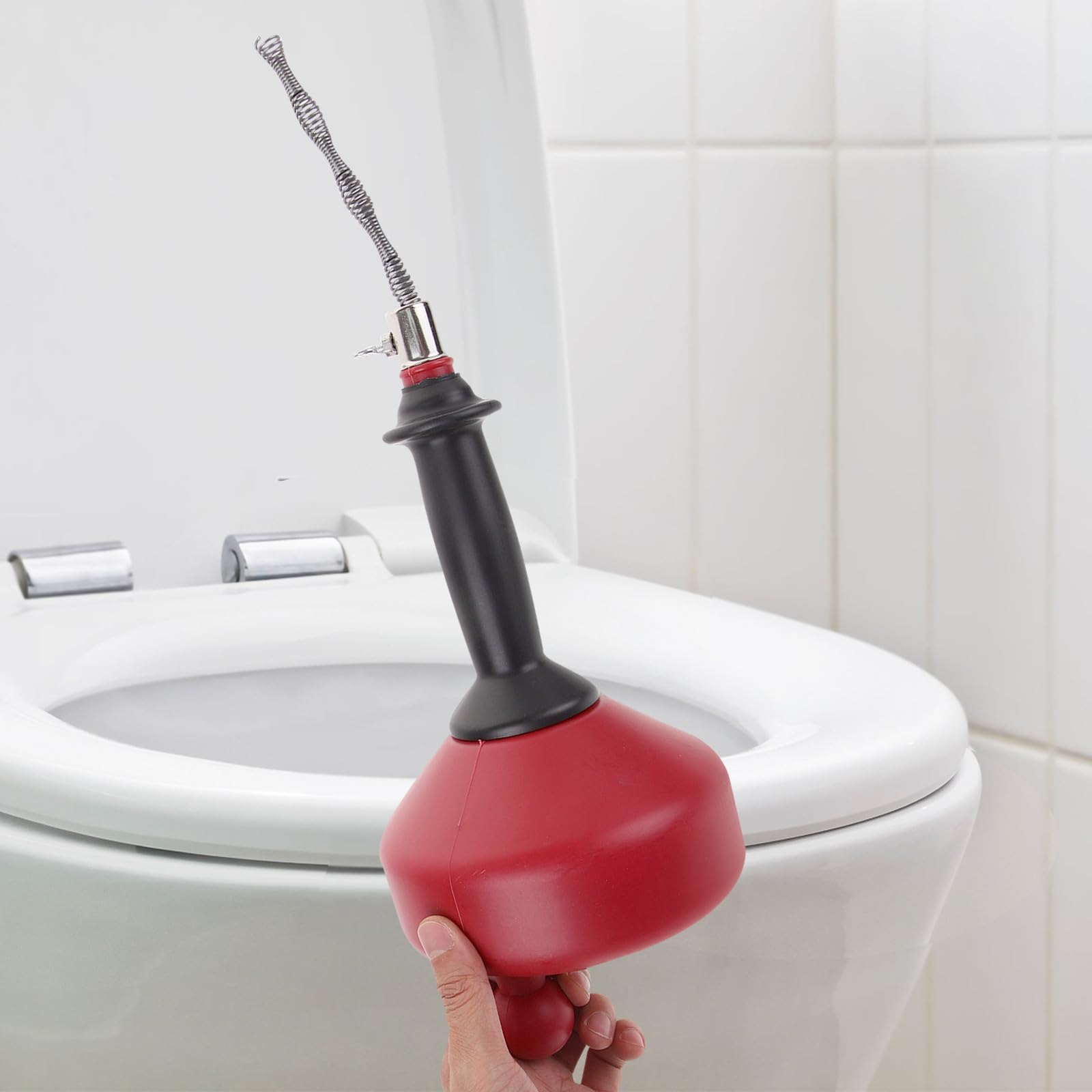 Herramienta Desatascadora de Tuberías Resistente Material PE y Acero al Carbono 72a Rojo para Fregadero para Uso Frecuente en Plomería Doméstica