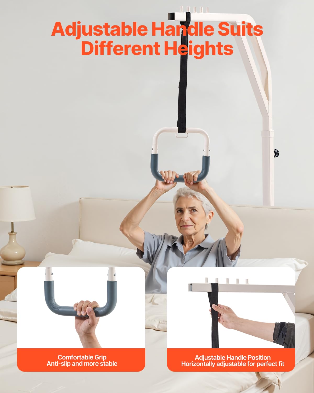 VEVOR Barra Trapezio da Letto con 2 Ruote, Barra Trapezio Autoportante Regolabile in Altezza, Facile da Installare, per Anziani Disabili, Ideale per Ospedale, Casa di Cura e Assistenza Domiciliare