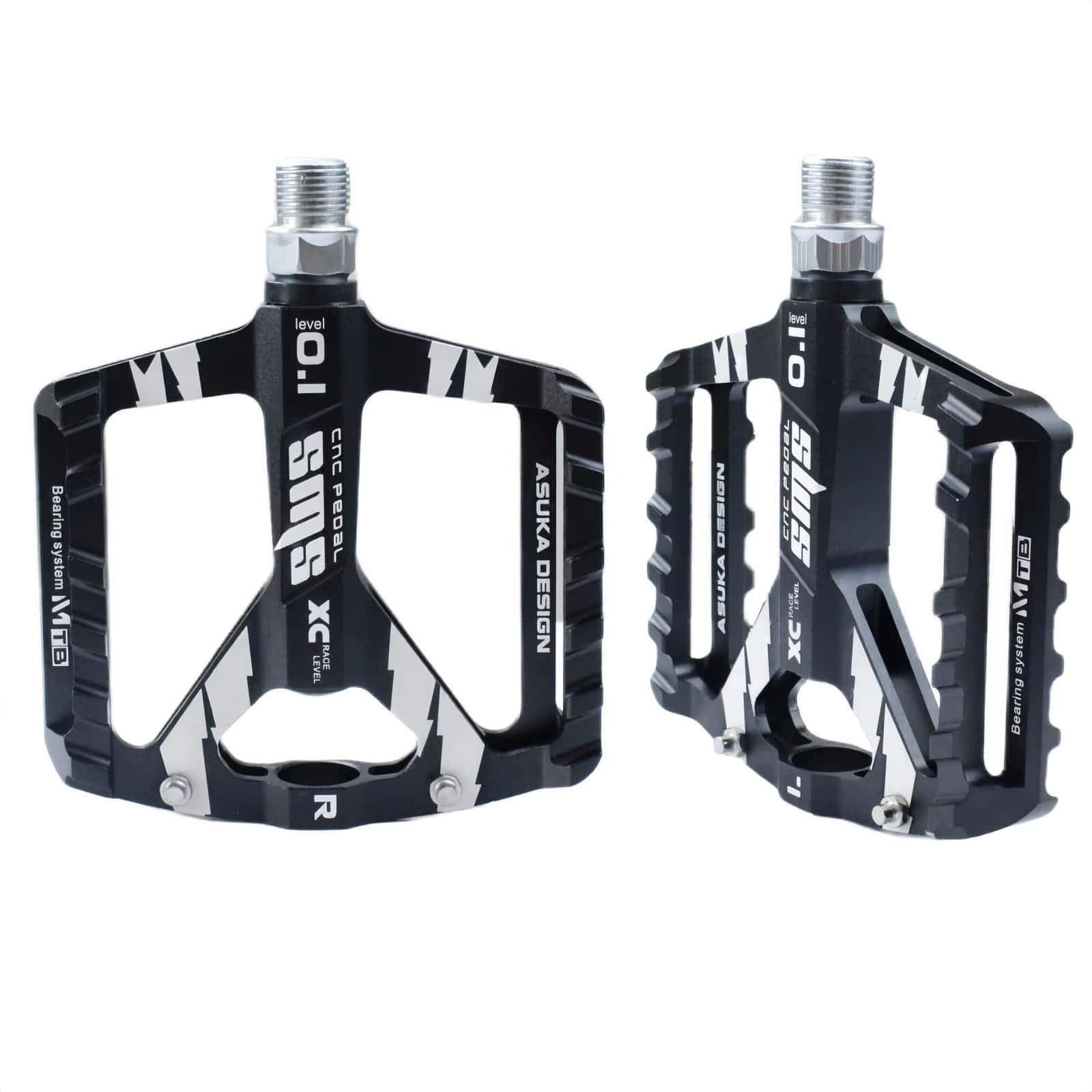 Trkimal Road Mountain Bike Pedals, Bicycle Pedals - Non-Slip Studs 9/16” CNC Aluminium Alloy Machined Flat Pedals (Black)