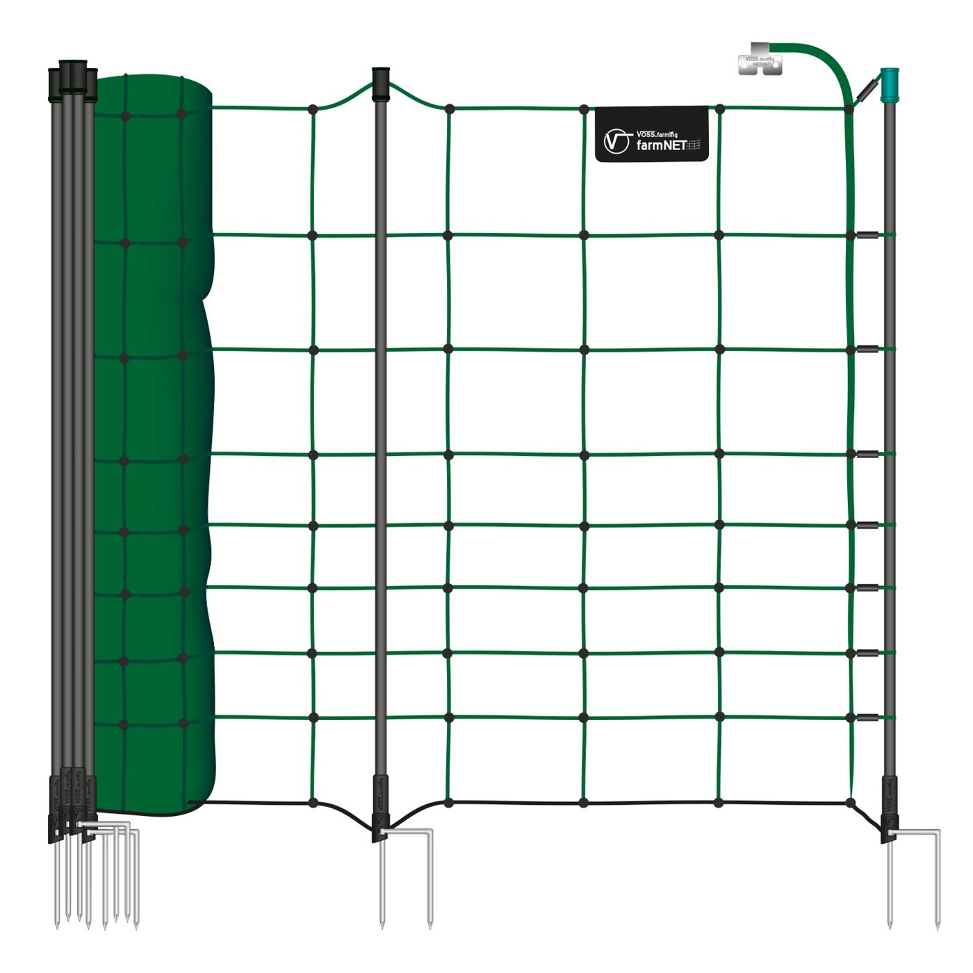 VOSS.farming Malla eléctrica para ovejas, Cabras – farmNET - Rollo de 50m de Longitud y 108cm de Altura, 20 Postes con Punta Doble y Kit de reparación