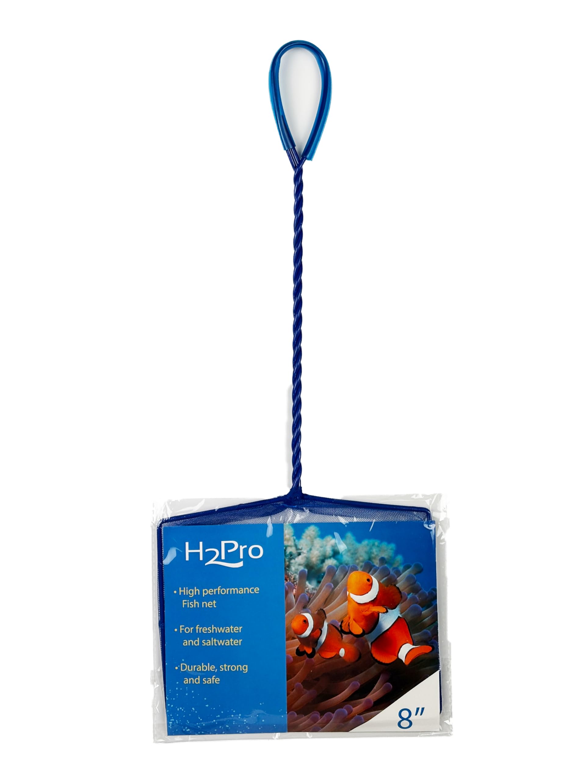 H2Pro Blue Aquarium Landing Net Landing Net with Fine Mesh and Durable Handle for Freshwater and Saltwater Aquariums, 20.3 cm