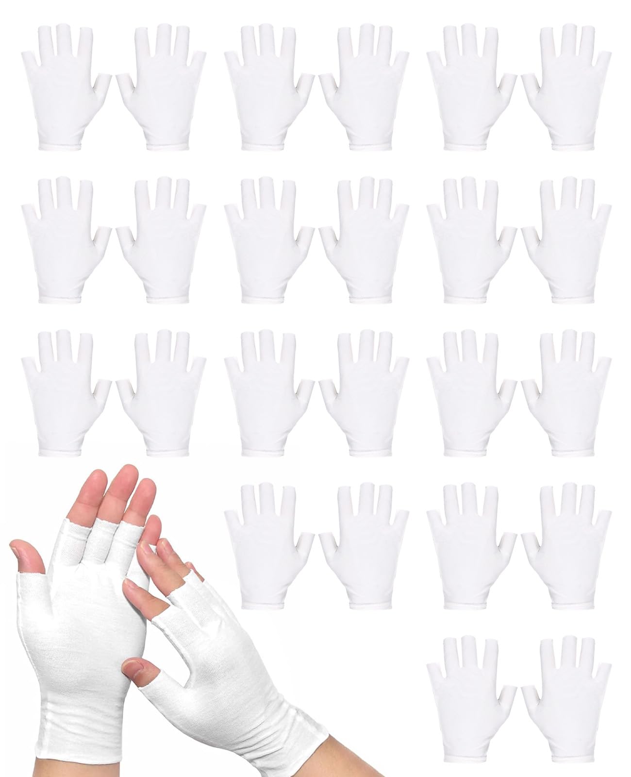 12 Pairs Black Cotton Fingerless Gloves Moisturizing Night, Uv Sun Protection Gloves for Driving (White)